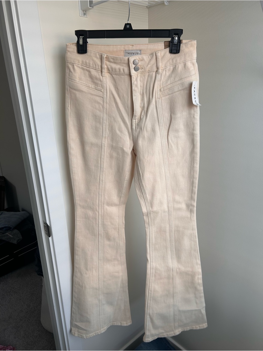 PacSun Cream High-Rise Flared Jeans